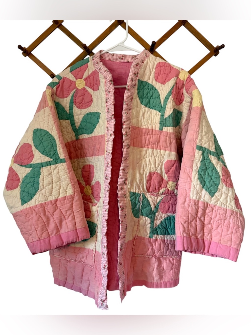 One-of-a-Kind Upcycled Vintage Quilt Jacket Floral Pockets